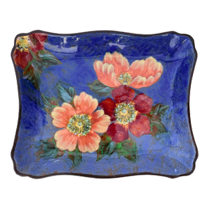 1940's Wild Roses Cobalt Blue Ceramic Catchall Dish