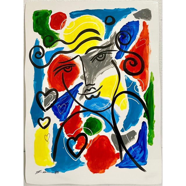 Oz El Hai 1, Original Oz El Hai Israeli Pop Art Vibrant Lacquer Enamel Painting Colorful Love, c. 20th century For Sale - Image 4 of 9