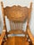 Gold Vintage Carved Solid Oak Pressed-Back Dining Chairs – Captain & Side Chair Pair For Sale - Image 8 of 9