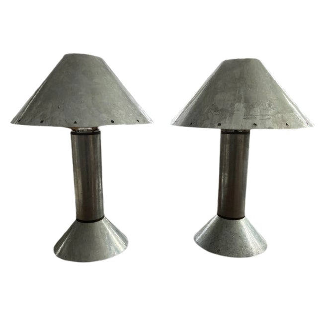 Metal Mid-Century Ron Rezek Metal Lamps Pr. For Sale - Image 7 of 9