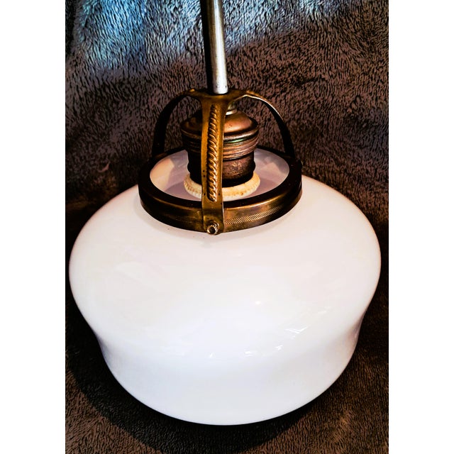 Art Deco Opaline Glass and Brass Pendant Light, 1920s For Sale - Image 3 of 10