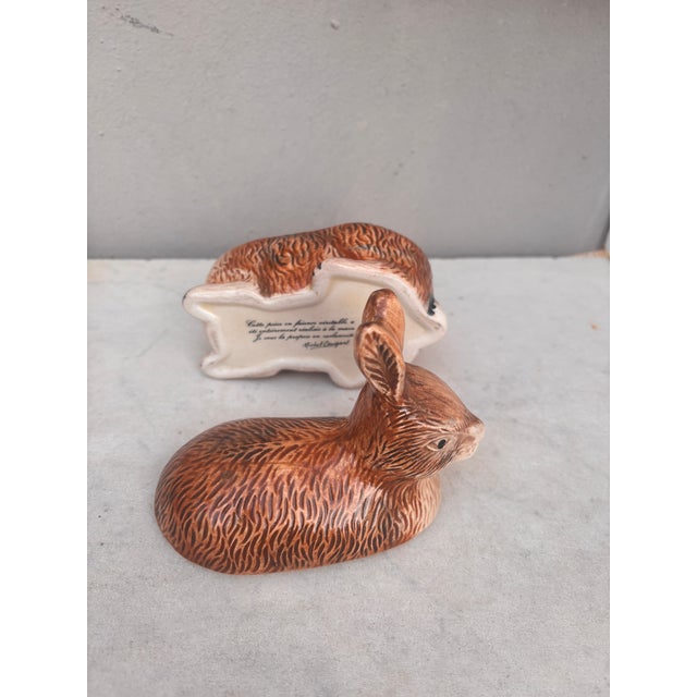 Ceramic Small Brown Majolica Rabbit Tureen Caugant For Sale - Image 7 of 7