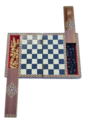 Wooden Inlaid Chess Box, 1970s, Set of 33