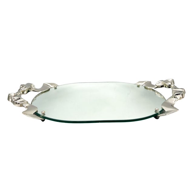 Silver 1988 Godinger Silver-Plated Bow & Ribbon Mirrored Vanity Tray – Hollywood Regency / Art Nouveau Revival For Sale - Image 8 of 18