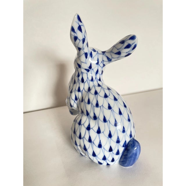 Mid-Century Modern Vintage Andrea by Sadek Hand-Painted Blue Fishnet Easter Bunny Porcelain Figurine For Sale - Image 3 of 4