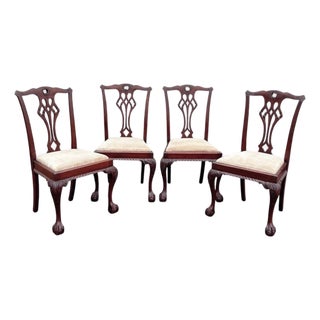 Edwardian Chippendale Revival Mahogany Dining Chairs, Set of 4 For Sale