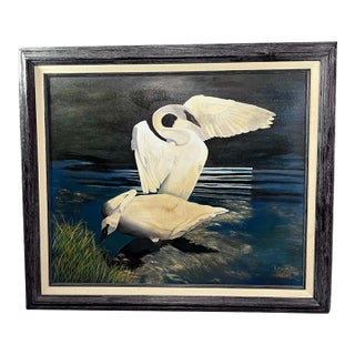 Theo Dodge Signed Oil, Two Swans on the Water, Palatka Florida For Sale