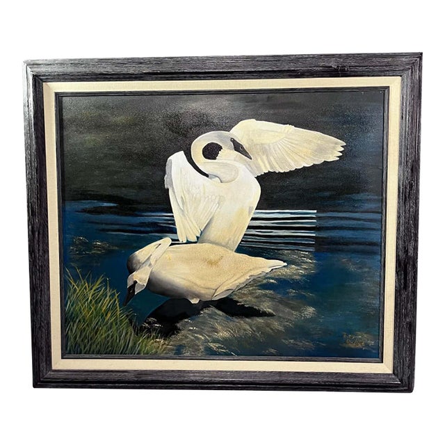 Theo Dodge Signed Oil, Two Swans on the Water, Palatka Florida For Sale