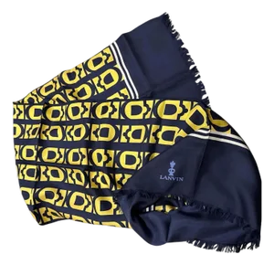 An Elegant 1980s Blue and Yellow Silk Scarf by Pierre Lanvin