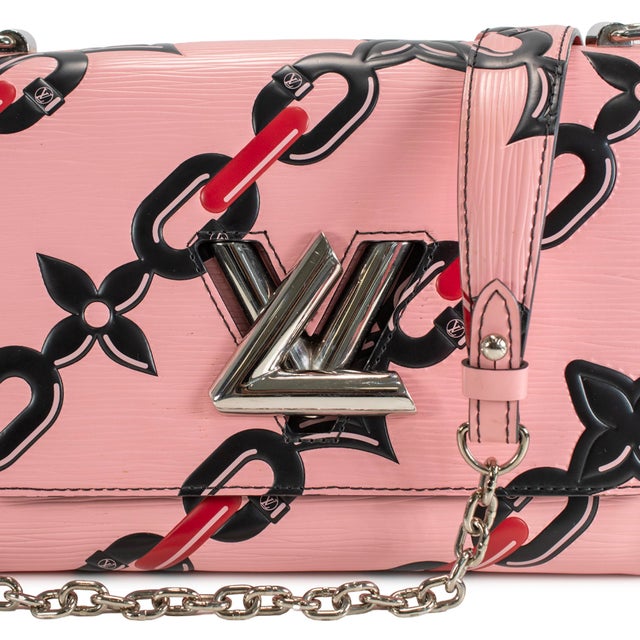 Animal Skin Louis Vuitton Twist MM Epi Leather Chain Flower Print Pink Crossbody Bag For Sale - Image 7 of 11
