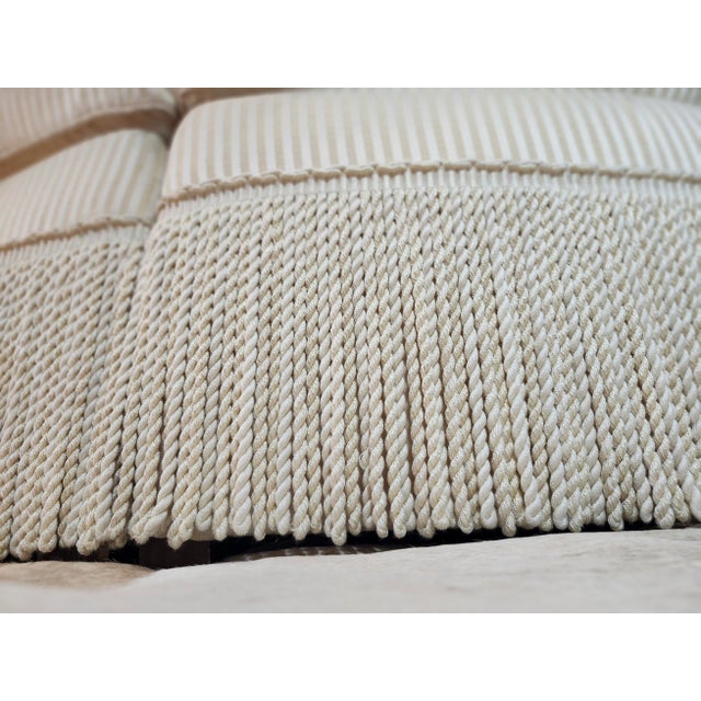 Wood Avail Thru 1/16/2026 Councill Bespoke Luxury Semicircle White Striped Sofa - Rare Item For Sale - Image 7 of 17