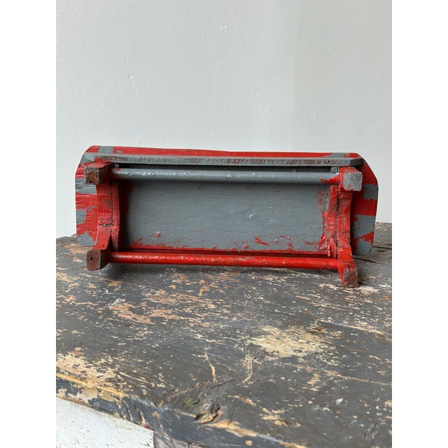 Vintage Gray + Red Painted Mini Bench, CIrca Mid-20th Century For Sale - Image 14 of 14