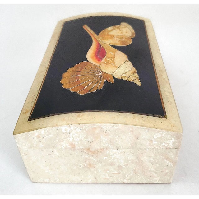 Asian Style Jewelry Box Seashells Marble Inlay For Sale - Image 4 of 10
