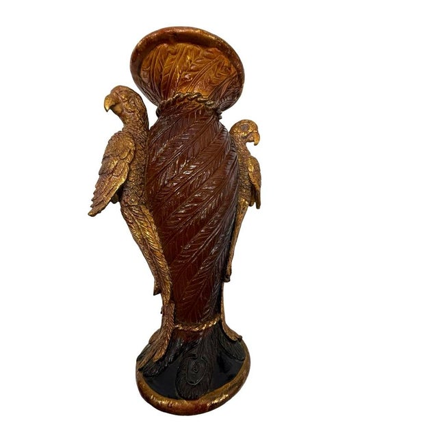 Brown Amber & Gold Resin Parrot Vase With Feathered Textured Body For Sale - Image 8 of 10