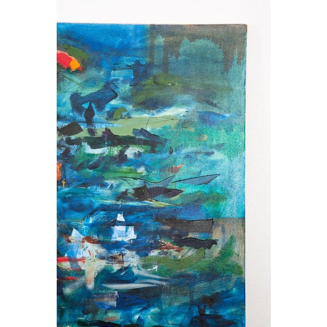 Mid 20th Century Oil Painting Koi Fish Textured Signed Romero Abstract Large 6'x7' For Sale - Image 11 of 12