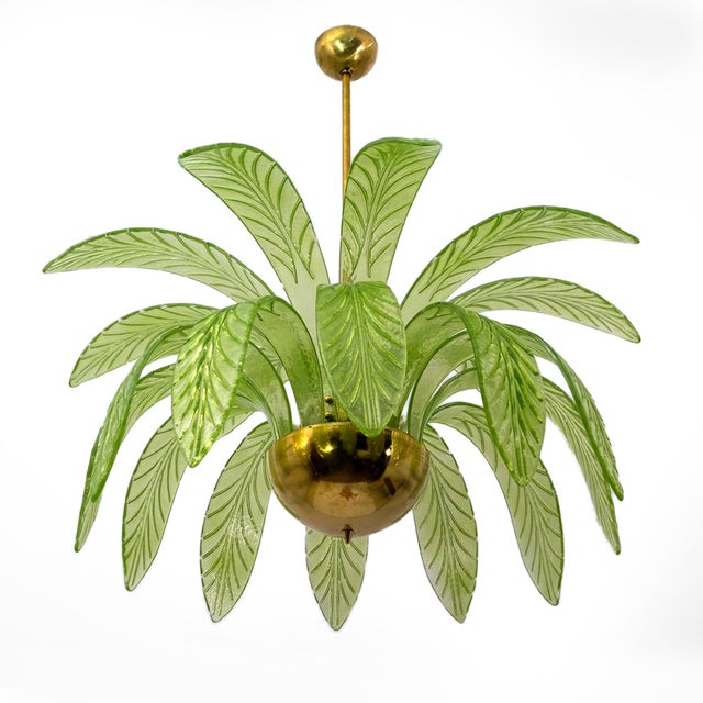 Mid-Century Modern Palm Leaf Chandelier in Murano Glass and Brass from Maestri Muranesi, 2000 For Sale - Image 9 of 9