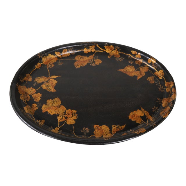 Vintage Red Hand-Painted Floral Decorative Disc/Tray For Sale