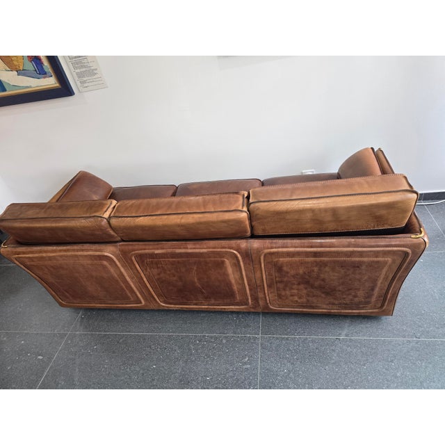 Vintage Living Room Set in Cognac Buffalo Leather from Roche Bobois, 1980s, Set of 3 For Sale - Image 13 of 18