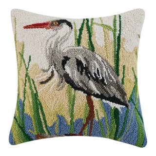 Great Blue Heron Hook Pillow, 16" x 16" For Sale