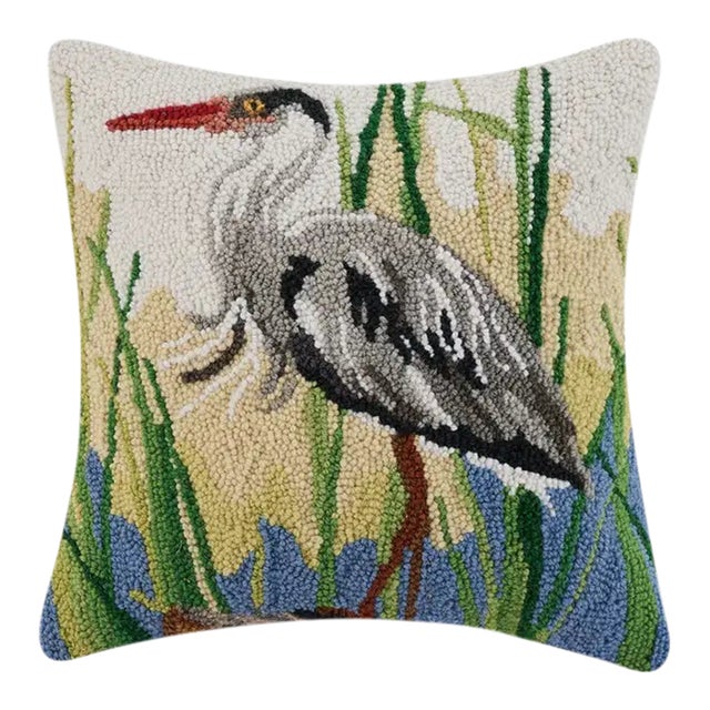 Great Blue Heron Hook Pillow, 16" x 16" For Sale