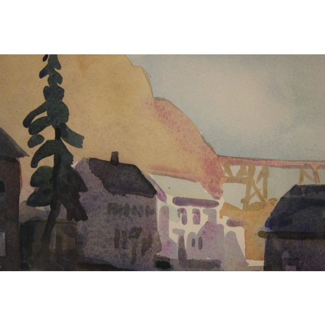 Naturalistic style landscape of a small town in a valley. The work is signed by the artsit in the bottom corner. The work...