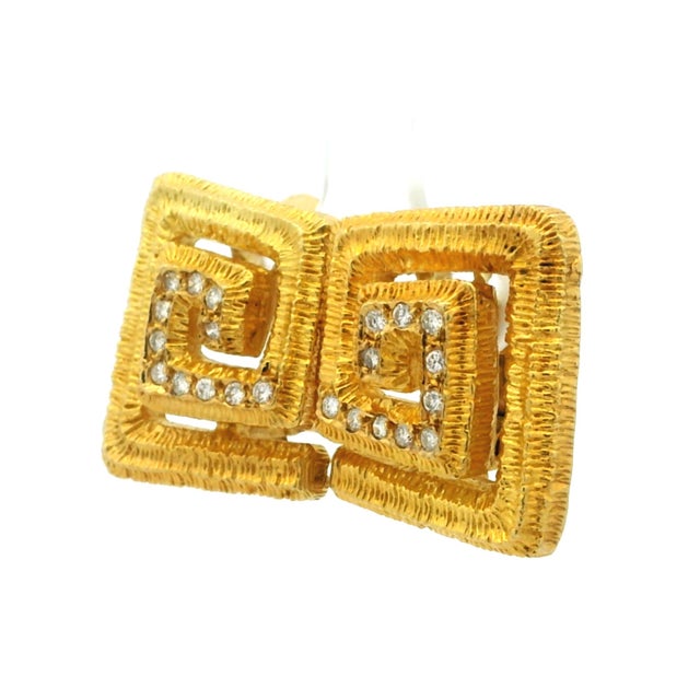 Ilias Lalaounis 18k Gold Diamond Textured Geometric Earrings, Circa 1970s, A Pair For Sale - Image 9 of 16
