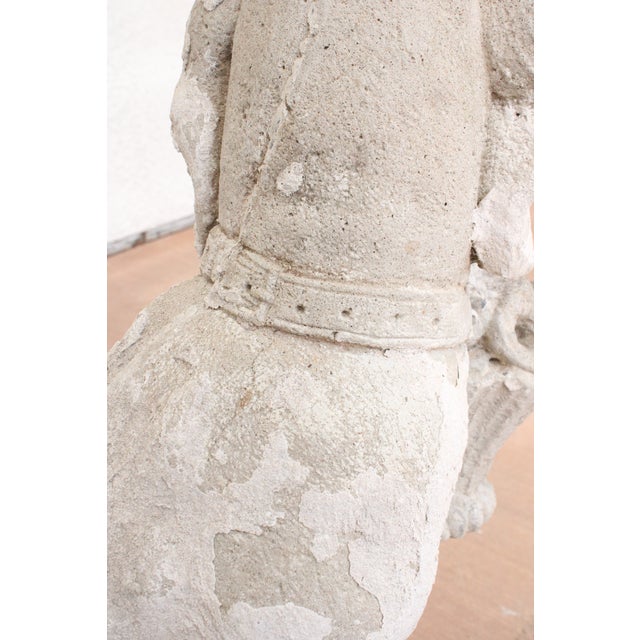 Stone Carved Whimsical English Cast Dog With Basket Statue/Garden For Sale - Image 7 of 7