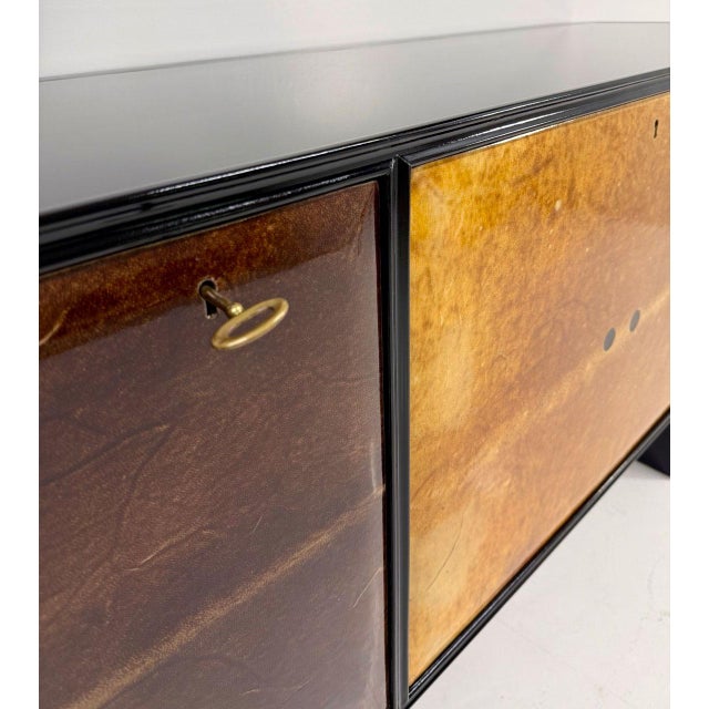 Italian Art Deco Sideboard with Parchment Leather and Ebonized Wood, 1950s For Sale - Image 9 of 13