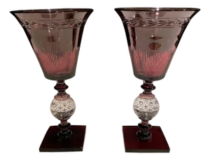 Early 20th Century Pair Of Pairpoint Controlled Bubble Amethyst Cut Glass Vases