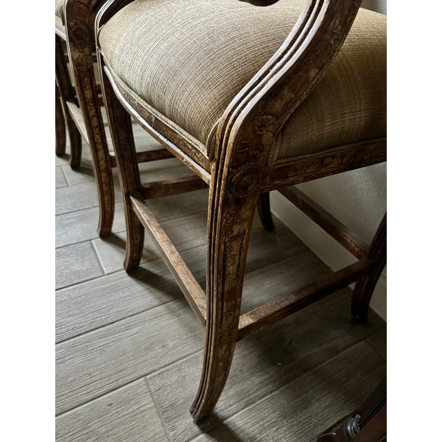 2000 - 2009 Custom Gold Upholstered Barstools - Set of 3 For Sale - Image 5 of 7