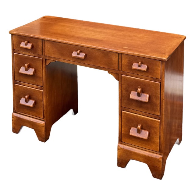 Antique Cushman of Vermont Early American Rustic Solid Maple 5 Drawer Writing Desk For Sale