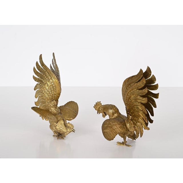 Gold Italian Gold Plated Fighting Cockerel Ornaments, 1960s, Set of 2 For Sale - Image 8 of 16