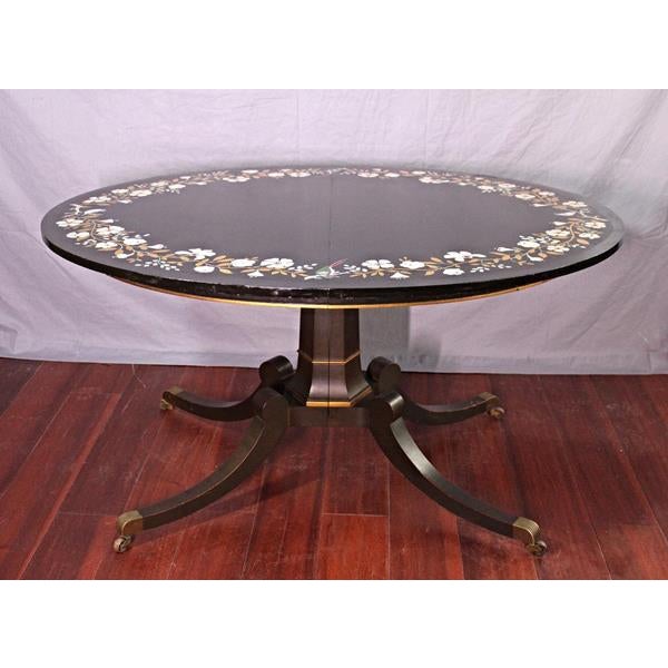 HENREDON Regency Style Hand Painted Glass Top Oval Center Table Coffee