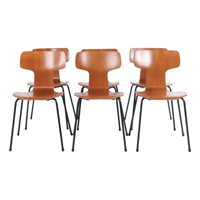 Model 3103 Dining T-Chairs by Arne Jacobsen for Fritz Hansen, 1980s, Set of 6 For Sale