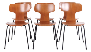 Model 3103 Dining T-Chairs by Arne Jacobsen for Fritz Hansen, 1980s, Set of 6