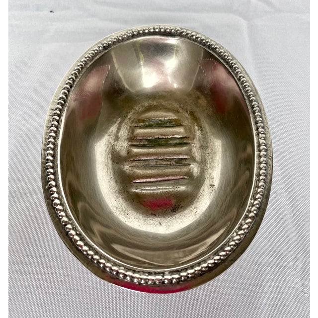 Metal Vintage French Hotel Silver Oval Soap Dish For Sale - Image 7 of 15