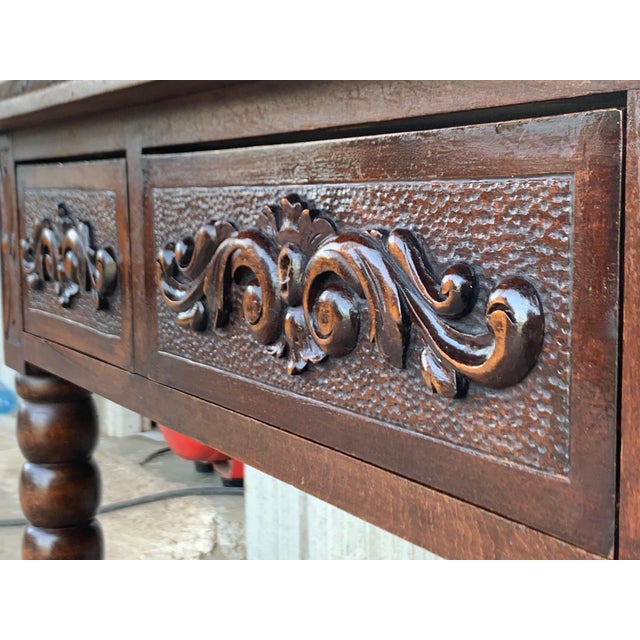 Brown 20th Century Spanish Baroque Style Oak Library Table For Sale - Image 8 of 12