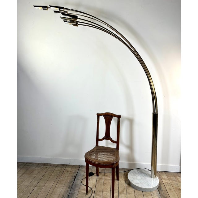 Italian 6-Light Arc Floor Lamp in Gilded Brass, 1970s For Sale - Image 14 of 15