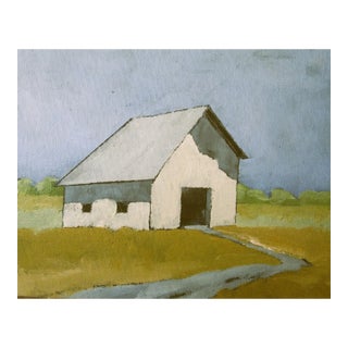 White Farm Barn Art Lynne French California Landscape Oil Painting For Sale