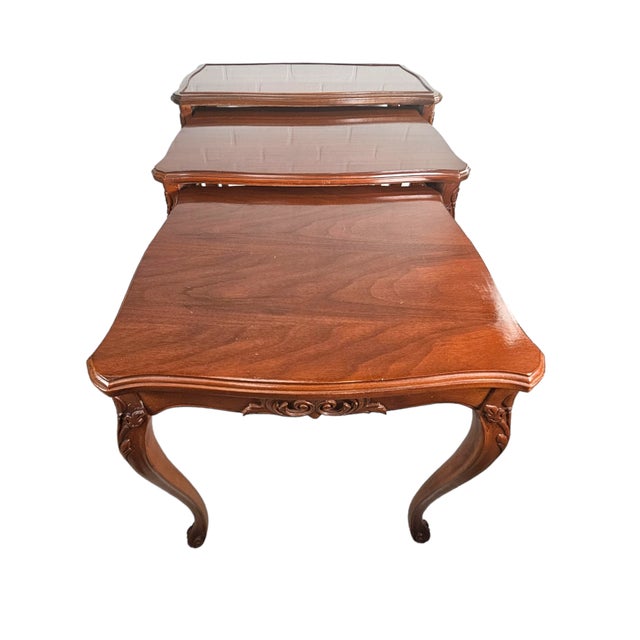 Late 20th Century Cherry Carved Stacking Tables With Cabriole Legs Set of 3 For Sale In San Francisco - Image 6 of 12