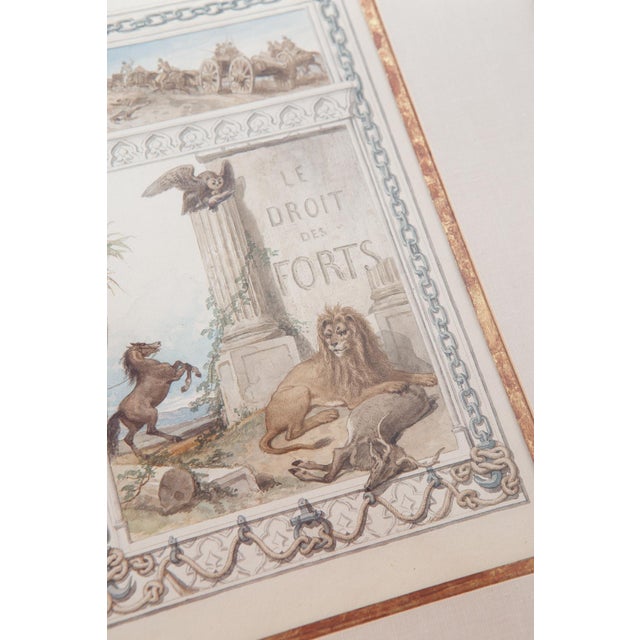 François Fortuné Ferogio, Le Droit des Forts, 1800s, Watercolor, Framed For Sale - Image 9 of 12