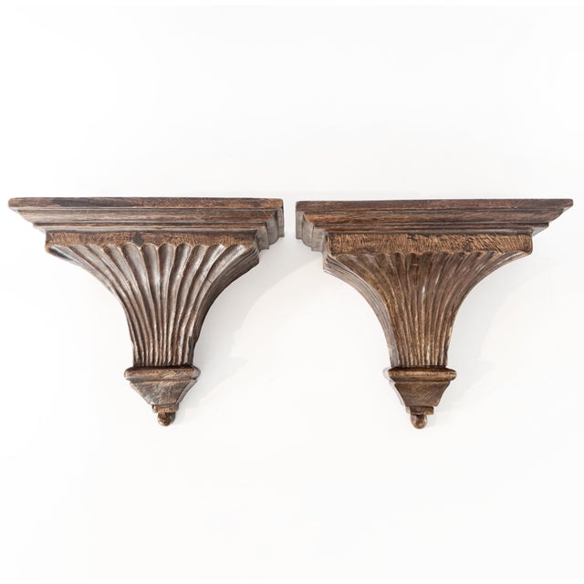 Early 20th Century Antique Fluted Hand Carved Wood Wall Brackets For Sale - Image 5 of 12