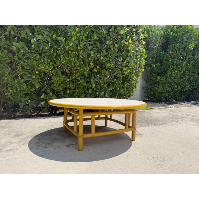 Contemporary Vintage 42” Round Bamboo Coffee Table in the Style of Ficks Reed For Sale - Image 3 of 12