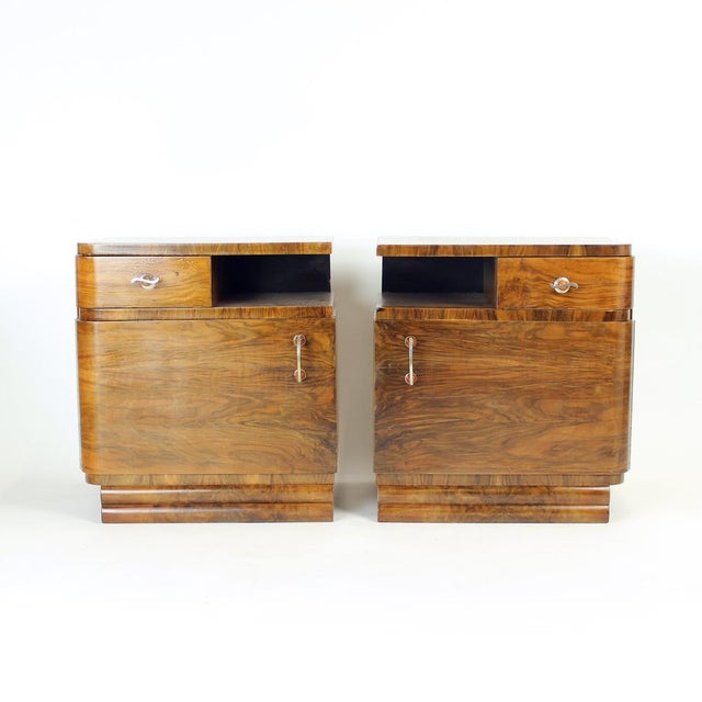 Art Deco Bedside Tables in Walnut, Czechoslovakia, 1930s, Set of 2 For Sale - Image 12 of 14