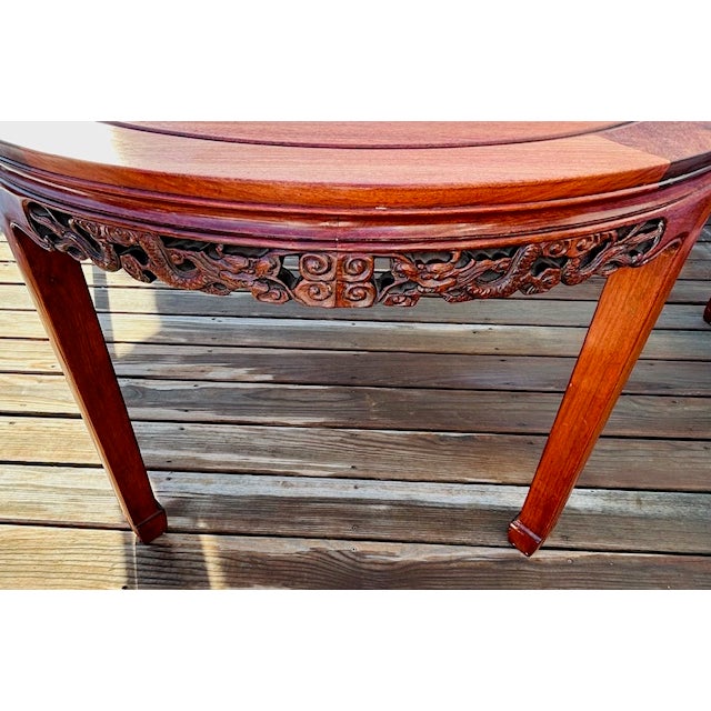 Wood Vintage Chinese Traditional Hand Carved Dragon Design Solid Rosewood Dining Set Table and 4 Chairs For Sale - Image 7 of 18