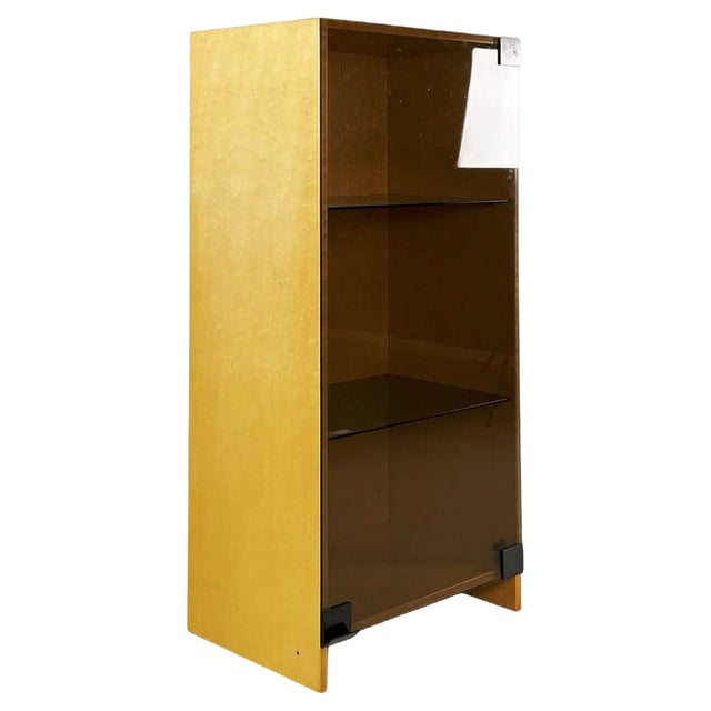 Modern Italian Light Briar and Smoked Glass Bookcase attributed to Saporiti, 1970s For Sale