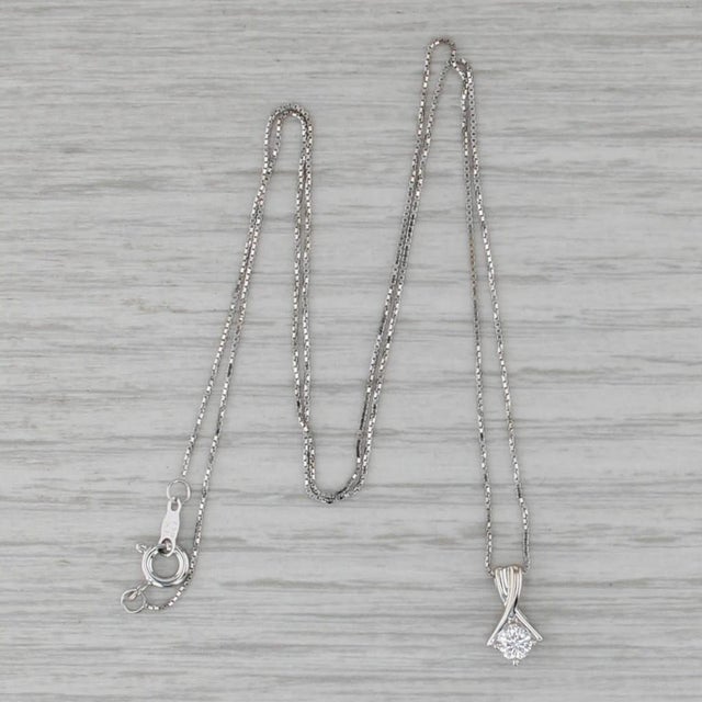 0.19ct Diamond Solitaire Pendant Necklace 18k White Gold 18" Box Chain For Sale In Greensboro - Image 6 of 6