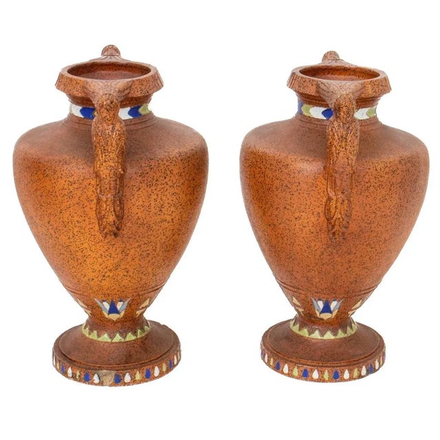 Art Deco Egyptian Revival Art Deco Style Pair Vase For Sale - Image 3 of 10