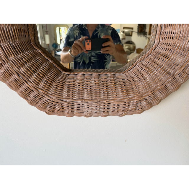 1980s Vintage Coastal Organic Woven Wicker Octagonal Wall Mirror For Sale - Image 11 of 13