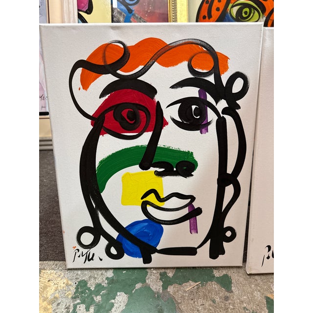 Abstract 1970s Original Pair of Peter Keil Cubist Colorful Paintings For Sale - Image 3 of 6